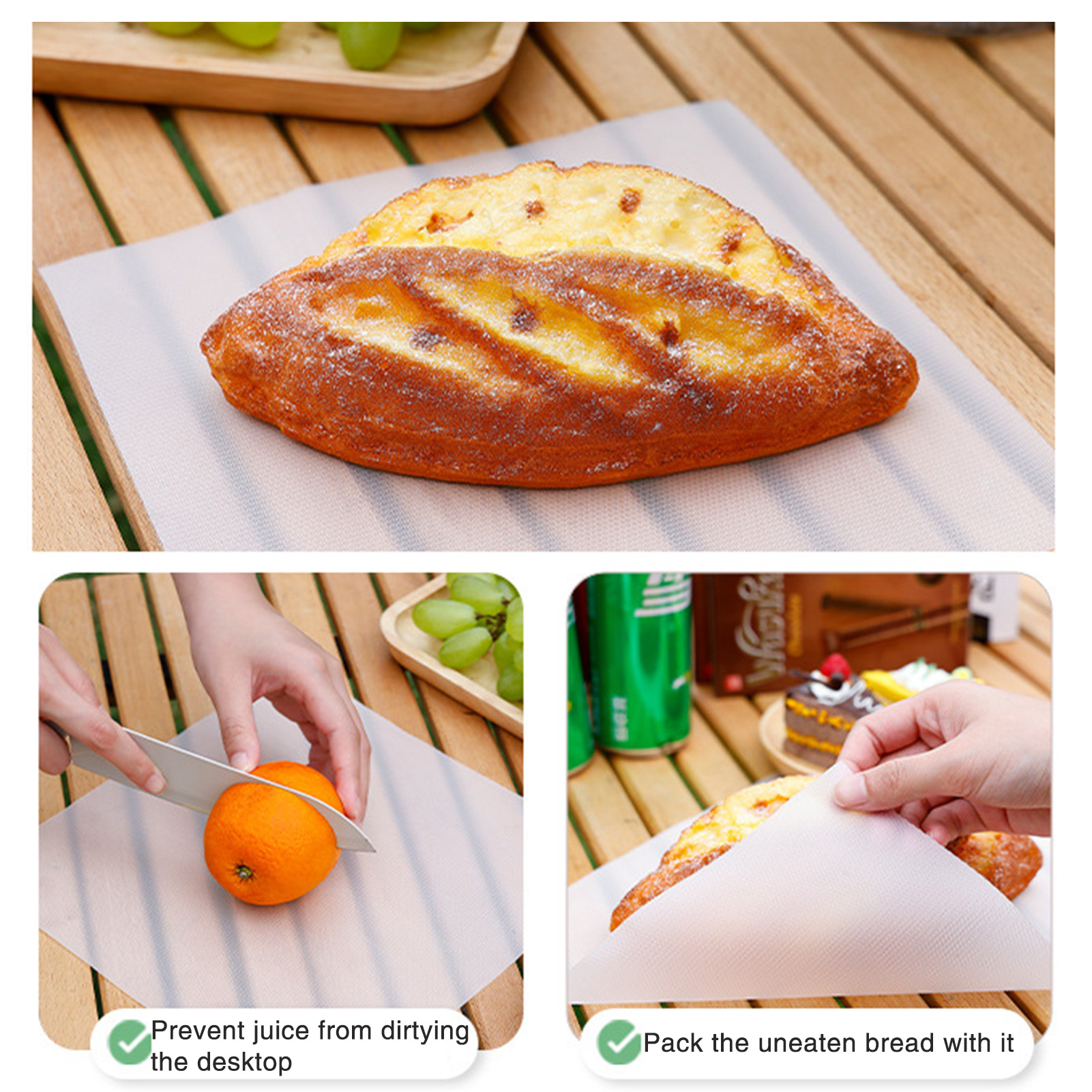 POE Einweg-Schneidebrett, Papier-Schneidebrett, Oberflächenmatte, Picknick, Grillen, Camping, mit praktischer Verpackung und Tragen