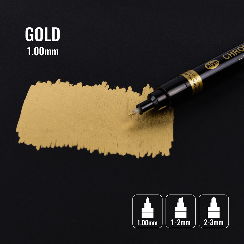 Mirror Marker Chrome Finish Gold Silver Metallic Marker Liquid Pen Art DIY Plastic Resin Paint Metallic Craftwork Accessories: Gold 1mm