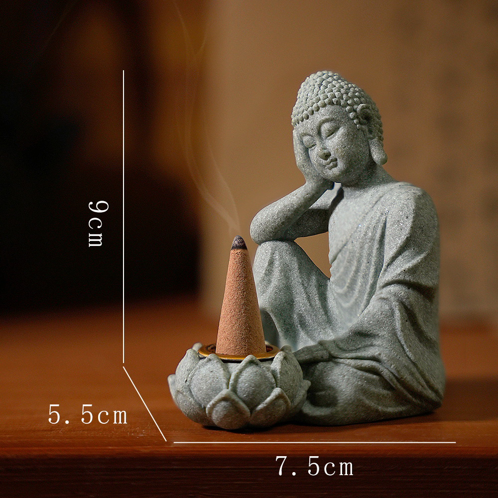 Husholdningsaromaterapidekorationer kinesiske ornamenter stue zen te skrivebordshåndværk lille siddende buddha skulptur: Lysegrøn