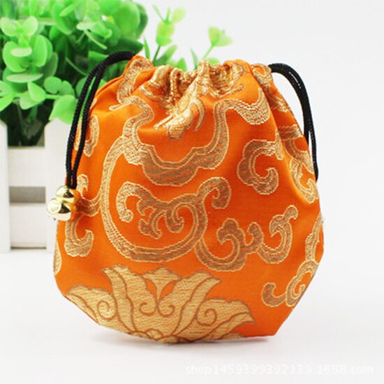 Silk Drawstring Pouch Drawstring Ethnic Style Jewelry 1 Pcs Bags Embroidery Jewellery Pouch Brocade Box Small Trick Colorful: Orange