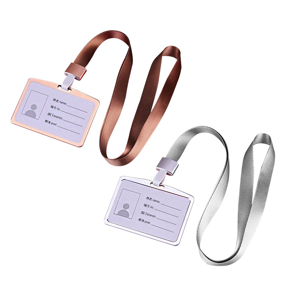 ID Badge Display Case Removable 90cm Neck Hanging Aluminum Alloy Rectangle With Lanyard Integrated Buckle Business Card Holder