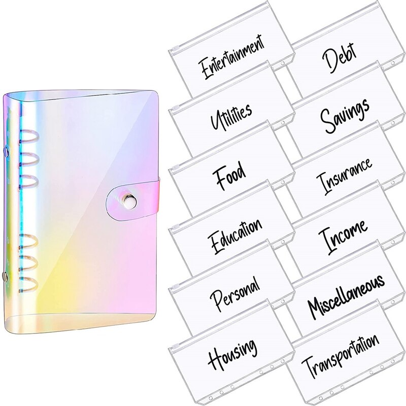 A6 PU Leather Notebook Magnetic Personal Planning Binder with 12 Binder Pockets Binder Zipper Folder for Bill Planner: plum