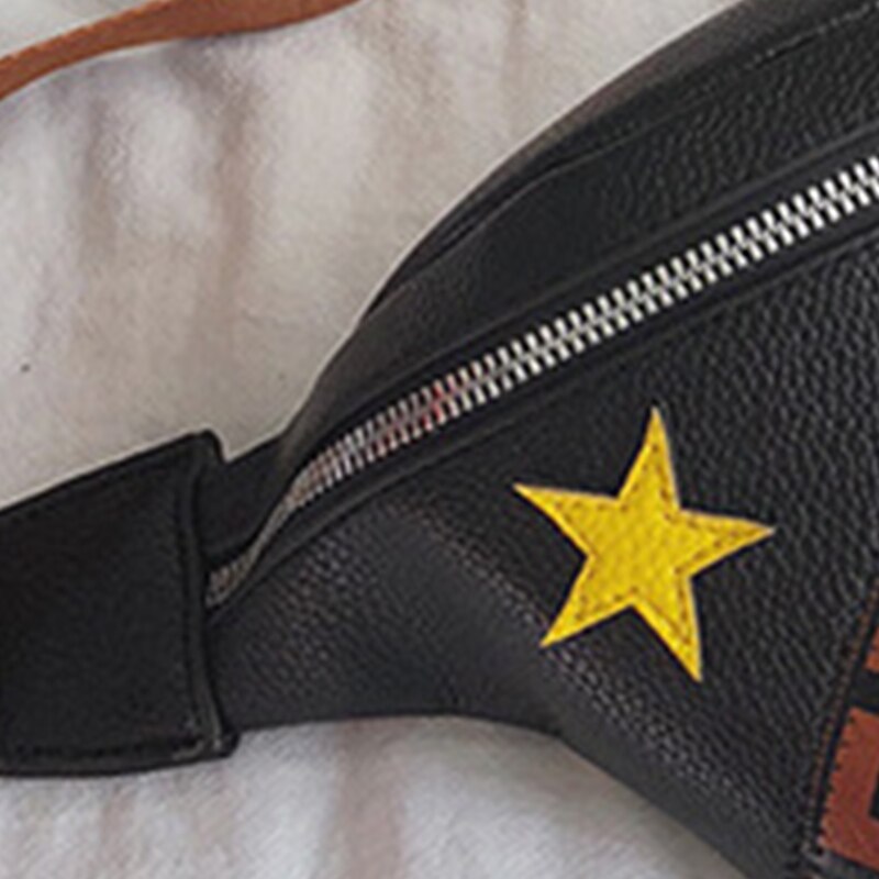 Saco de cintura feminina moda carta fanny pacote de couro do plutônio feminino cinto sacos de peito à prova dwaterproof água pacotes de cintura de banana bolso pequeno: black