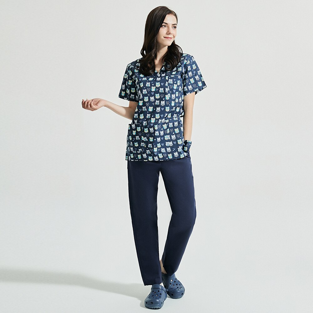 Korte Mouw Scrubs Tops Met Zakken Mode Uniformen Pet Shop Werkkleding Schoonheidssalon Print Ademend Scrubs Tops