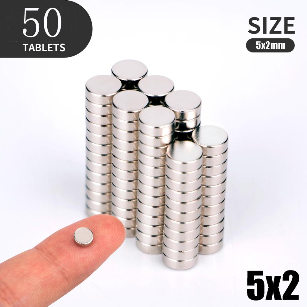 20 50 100PCS/Lot 4X2 5x2 6x1 6x2mm Magnet Small Round Magnet Strong magnets Rare Earth Neodymium Magnet: 50pcs(5x2)