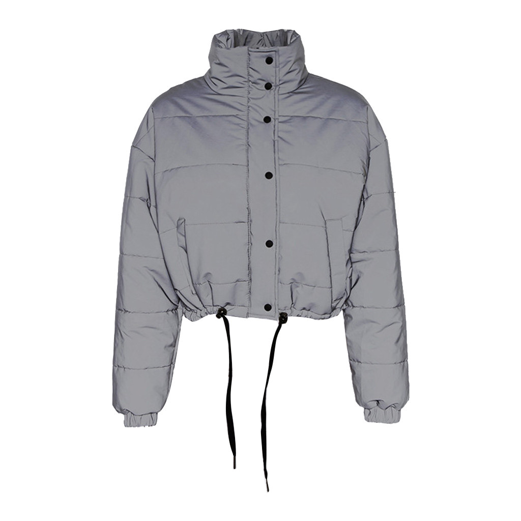 Winter Mode Reflecterende Jassen Keep Warm Casual Top Dames Korte Jassen sportkleding Rits Knop Winterjas