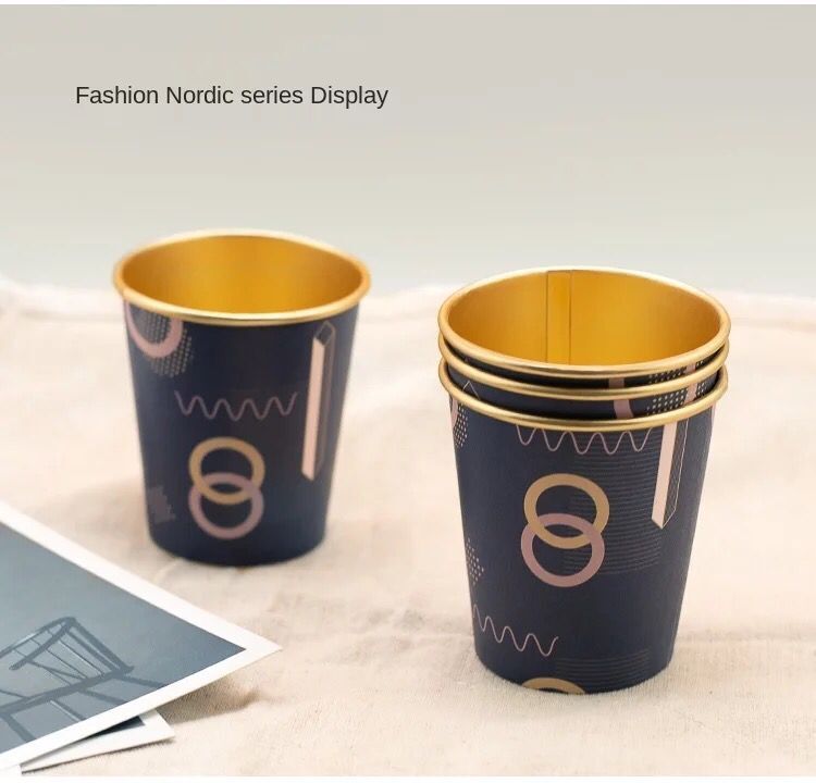 Taza de papel de aluminio dorado de 50 piezas para uso doméstico y comercial, vaso desechable de alta gama, vaso grueso para agua, té, café, leche y