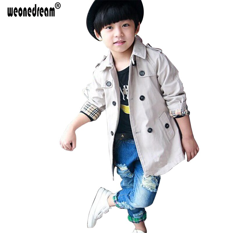 Boys Trench Coat Double-breasted Long Sleeve Outerwear Kids Windbreaker Children Trench Jacket Navy Blue 3-7Y