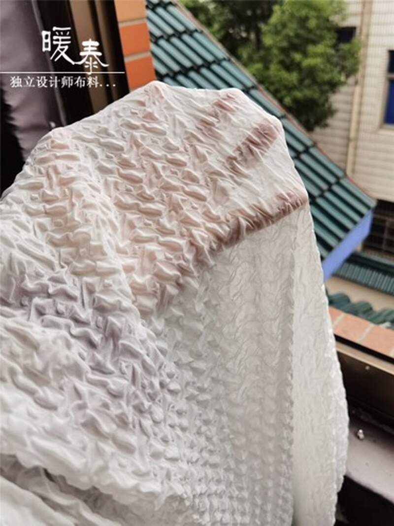 Unique Chiffon Pleated Fabric Geometric Figure Texture Black White DIY Decor Props HanFu Skirt Gown Sewing Dress Fabric