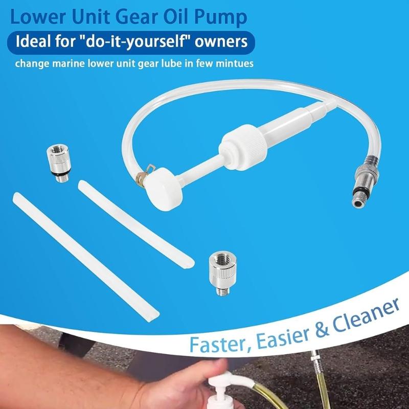 H7BD Mariner Outboards Motors Lower Unit Gear Oil Pump for Standard Quart Bottles with 3/8in Metal Swivel 8mm 10mm Adapters