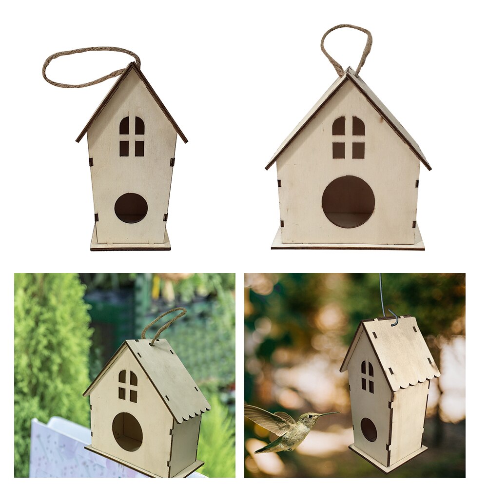Outdoor Wooden Bird House Hanging Tree Hand-painted Kids DIY Home Garden Decoration Detachable Nest Craft For Outside