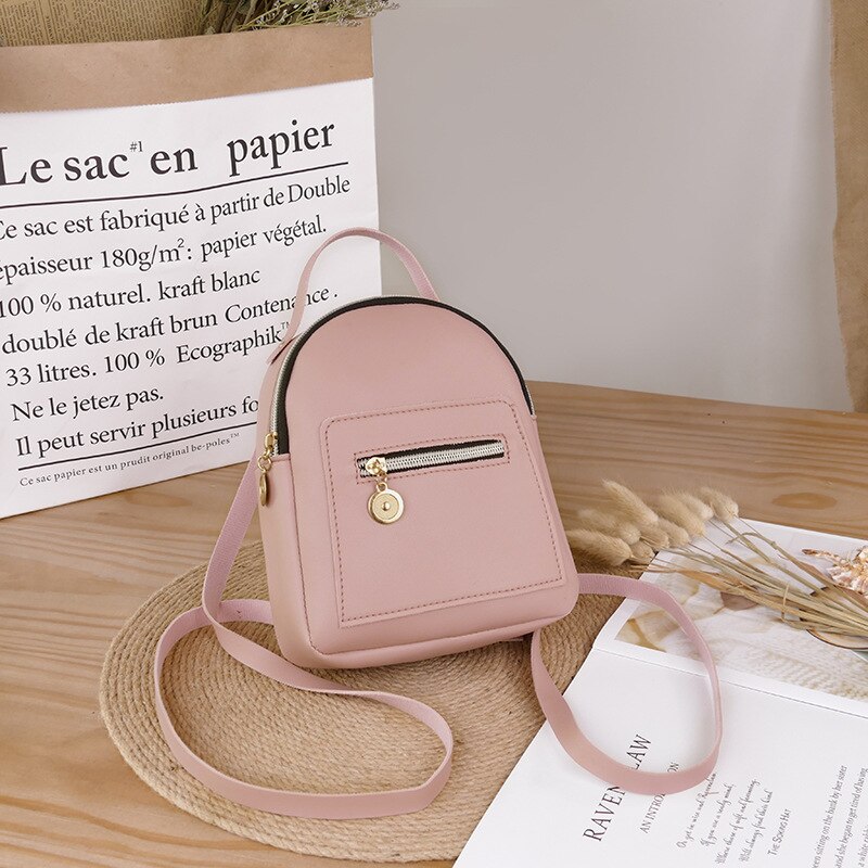 Enfants Mini sac à dos sac à bandoulière en cuir synthétique polyuréthane pour femmes pour adolescentes enfants multi-fonction petit sac à dos dames sac d'école sac à main: Rose