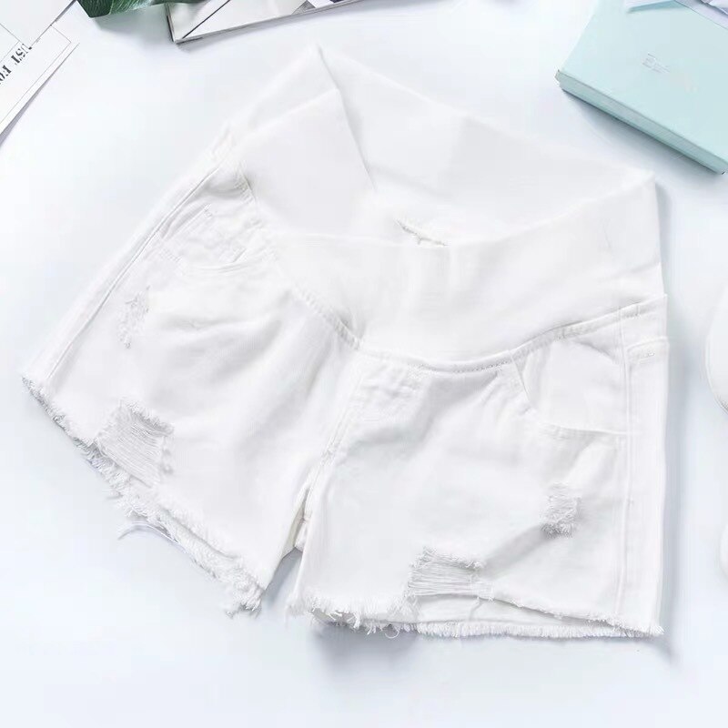 Kobieta w ciąży ubrania lato z niskim stanem dżinsy dla kobiet w ciąży ciąża spodenki uszkodzony otwór legginsy ciążowe: white / XXXL