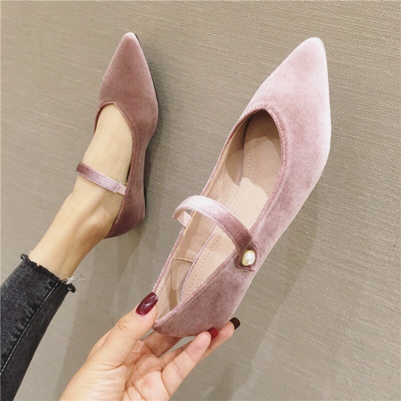 Bröllop spetsad tå flock balett lägenheter kvinnor mockasiner slip on brudtärna skor kvinnor solid grunt elastiskt band ballerina mujer