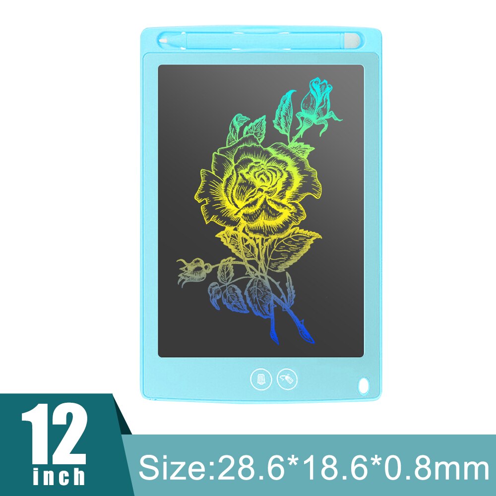 LCD Colorful Writing Tablet Partially Erasing Drawing Board Electronic Thick Pen Highlight Pads DIgital Tablets 8.5/10/12 inch: 12 inch blue
