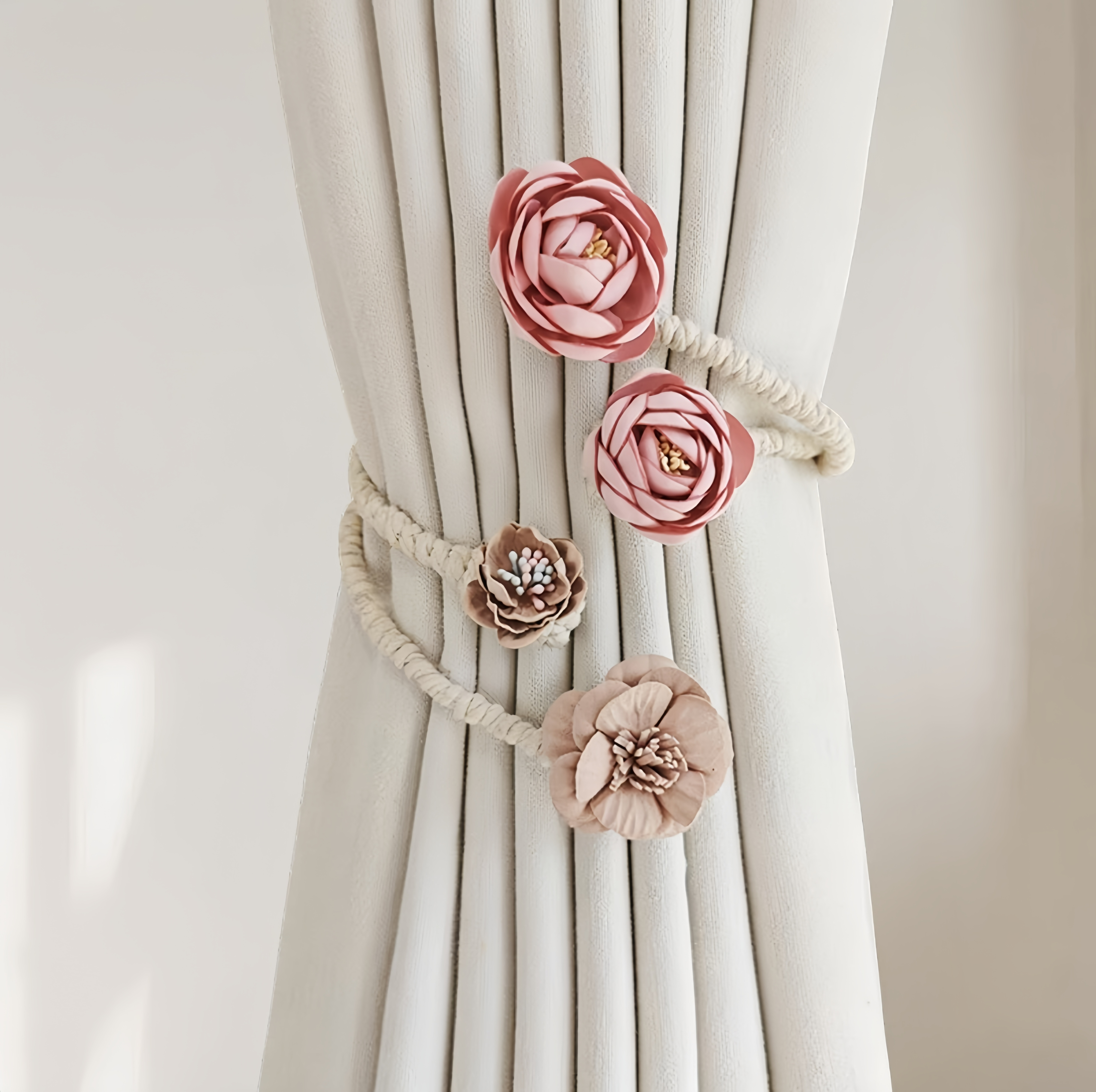 Embrasse de rideau de fleurs et de branches faite à la main, support de gland, et moderne, adapté à la décoration de la maison, salon et chambre à coucher: Rose