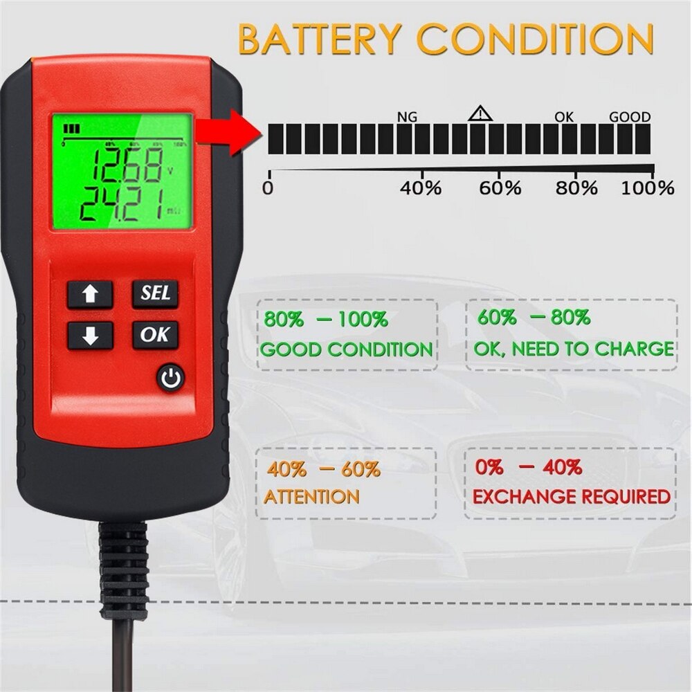 Battery Tester 12V AE300 LCD Digital Auto System Analyzer Automotive Vehicle Car Battery Voltage Ohm Tester Diagnostic Tool