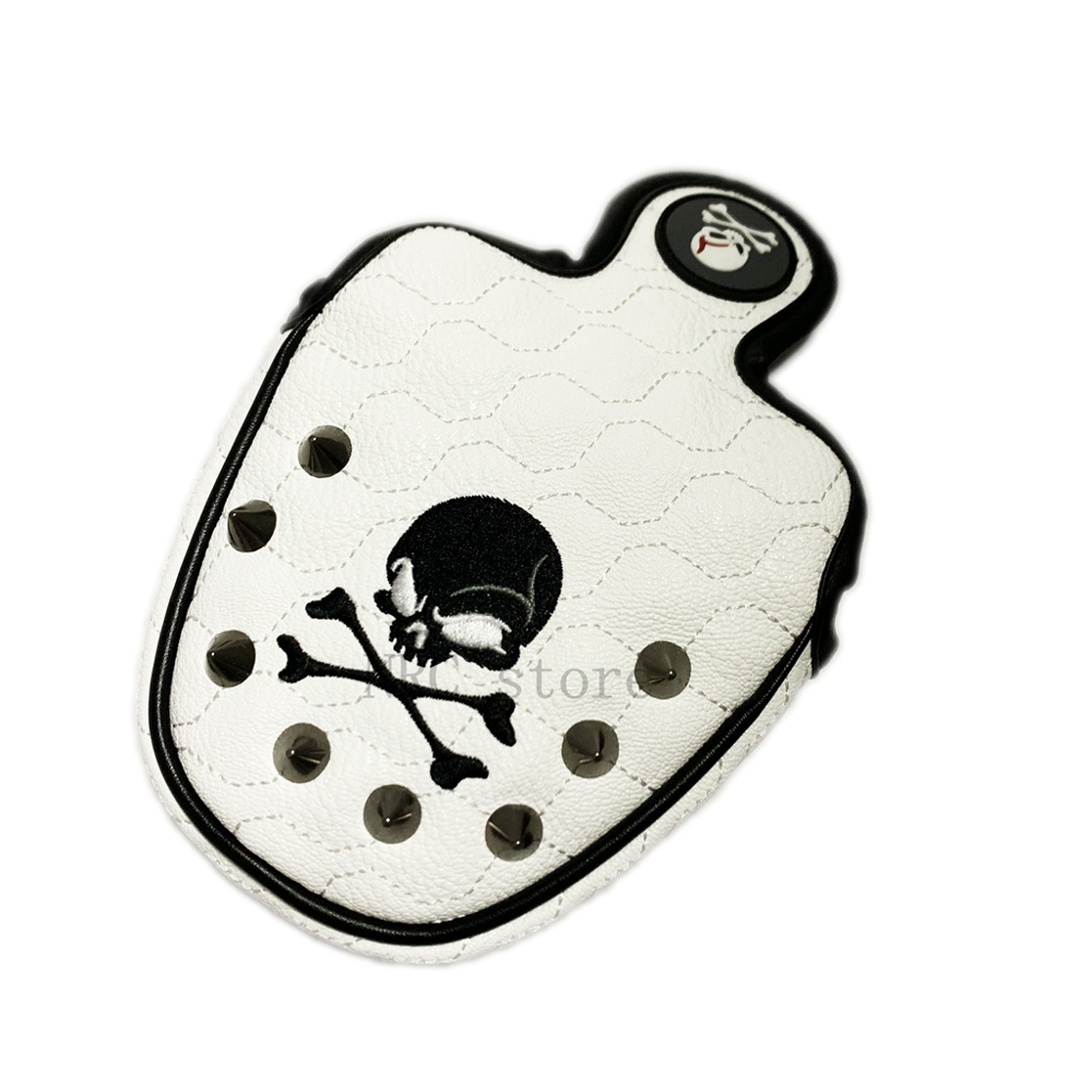 Golf Clubs Headcover Mallet Putter 1Pcs Rivet Skull Embroidery Magnetic Closure Pu Leather: white
