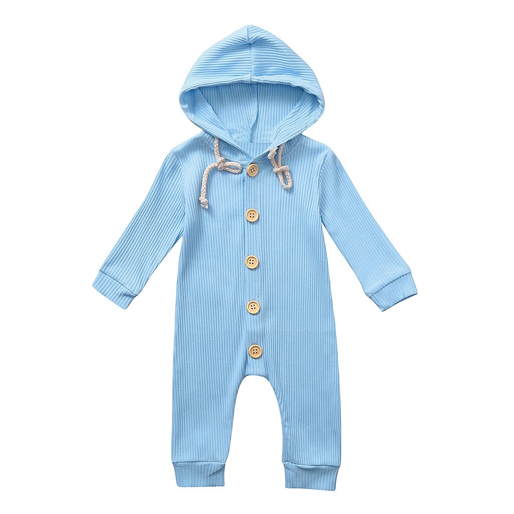 Baby Romper Girl Hooded Button Solid Color Jumpsuit Costume Born Baby Clothes Onesie Toddler Kids Winter Clothes 19Sep: Blue / 12M