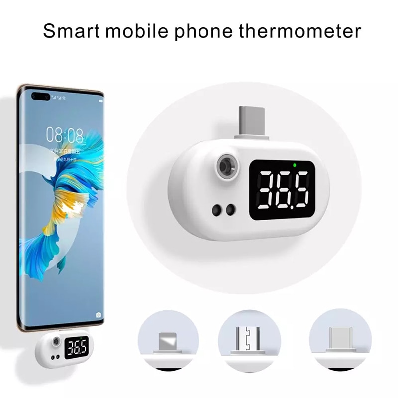 Mini Thermometer For Cell Phone Non-contacting Digital Infrared Thermometer Measurement USB Type-C Work With Android IOS Phone