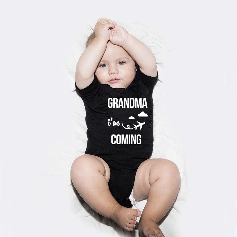 DERMSPE 2019 casuale Appena nato Del bambino Della Ragazza del Ragazzo Manica Corta Lettera Nonna Io Vengo Pagliaccetto Vestiti Vestiti Vestiti Del bambino Nero