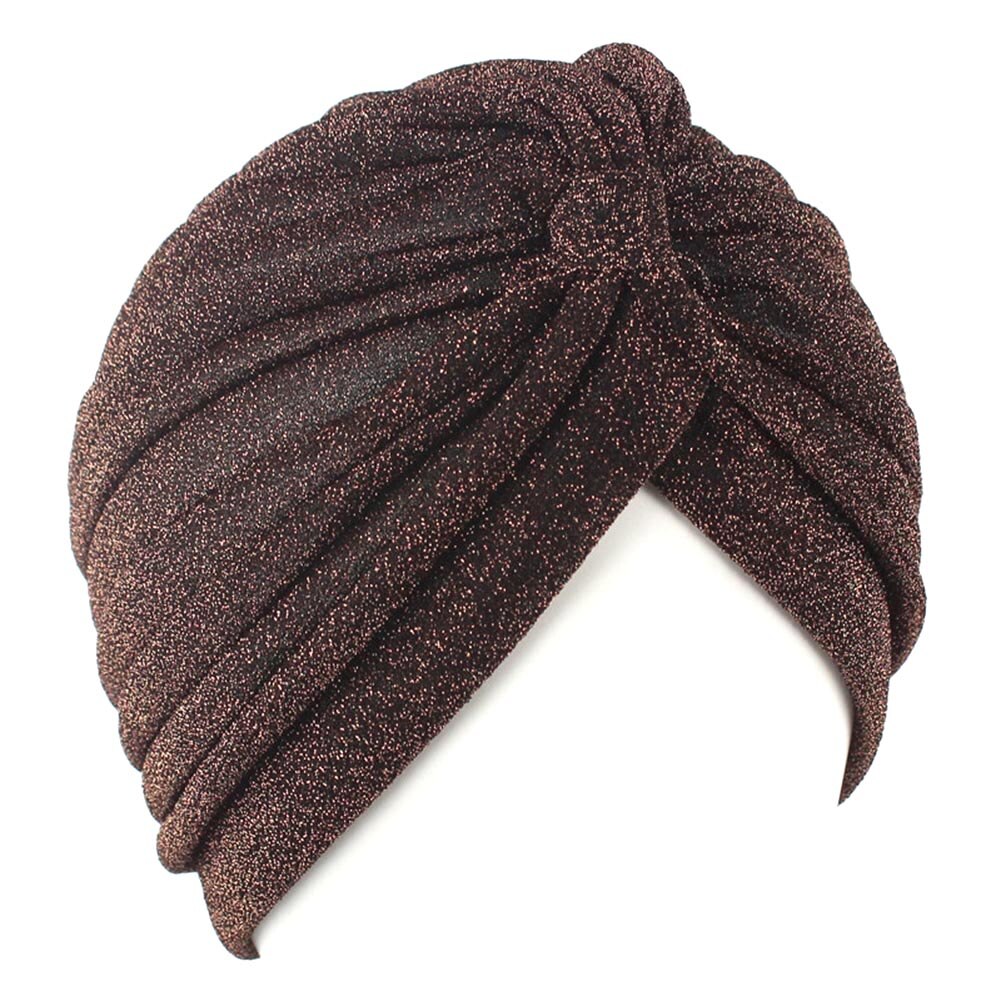 Snoet turban kasket kvinder mænd skinnende muslim hijab kvinde guld sølv glitter hovedtørklæde afslappet ensfarvet indisk hat: Kaffe