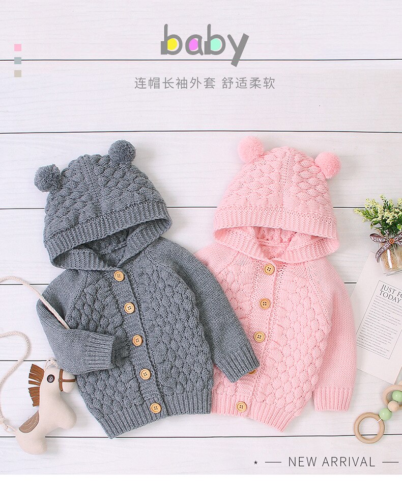 Pudcoco Schattige Baby Baby Kids Jongen Meisje Soild Kleur Knop Hooded Truien Herfst Gebreide Jas Outfit 3-24M