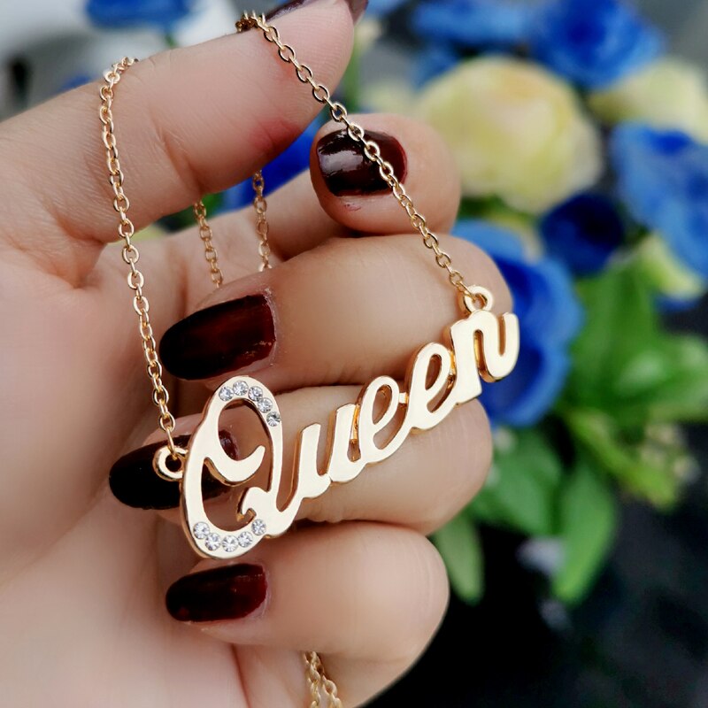 LEEKER QUEEN, collares con colgante de letra para mujeres, chicas, gargantilla de oro rosa y plata, collar de joyería personalizada 331 LK9