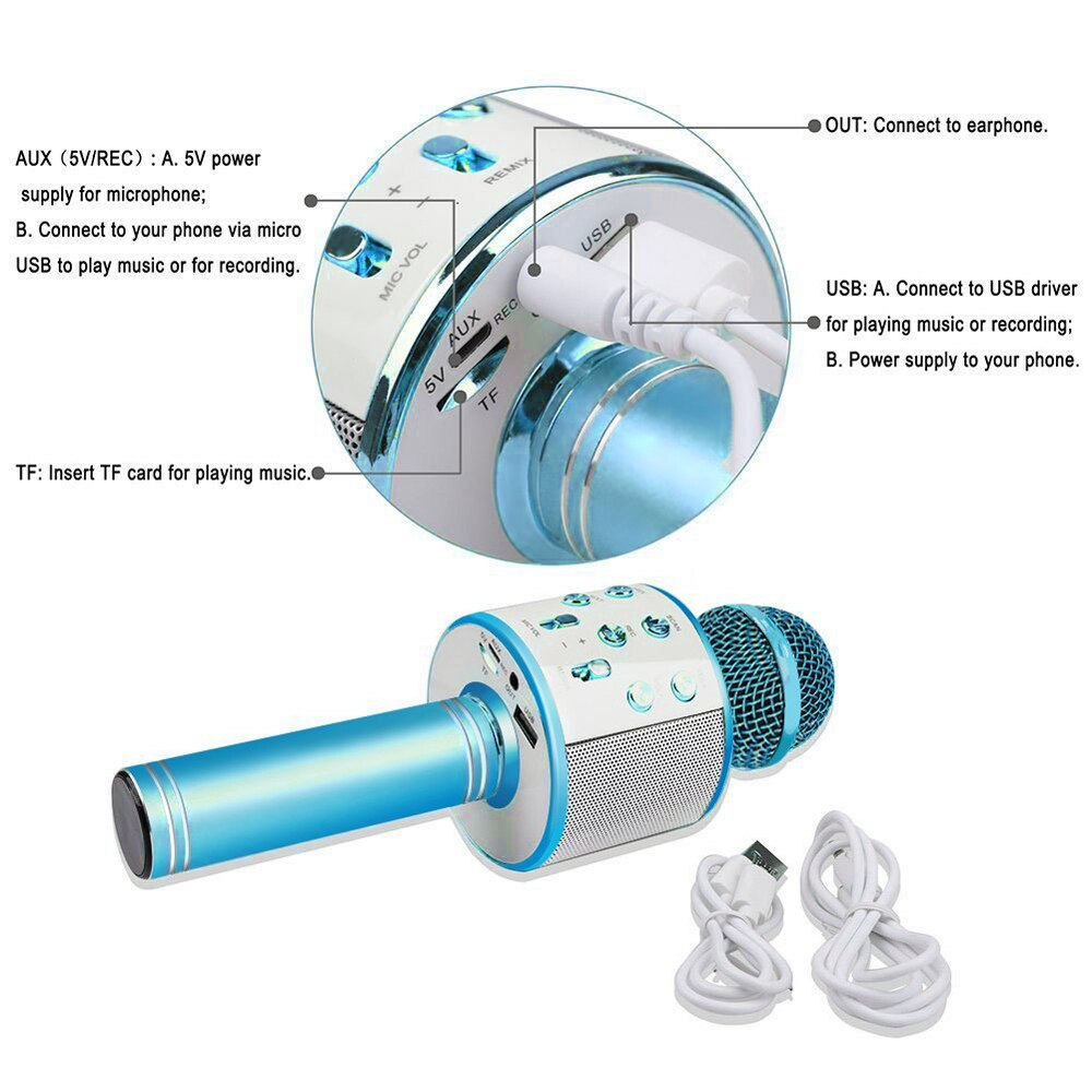 Wireless Microphone Condenser Karaoke Mic Bluetooth Stand Radio Mikrofon Studio Recording Studio For iPhone Android