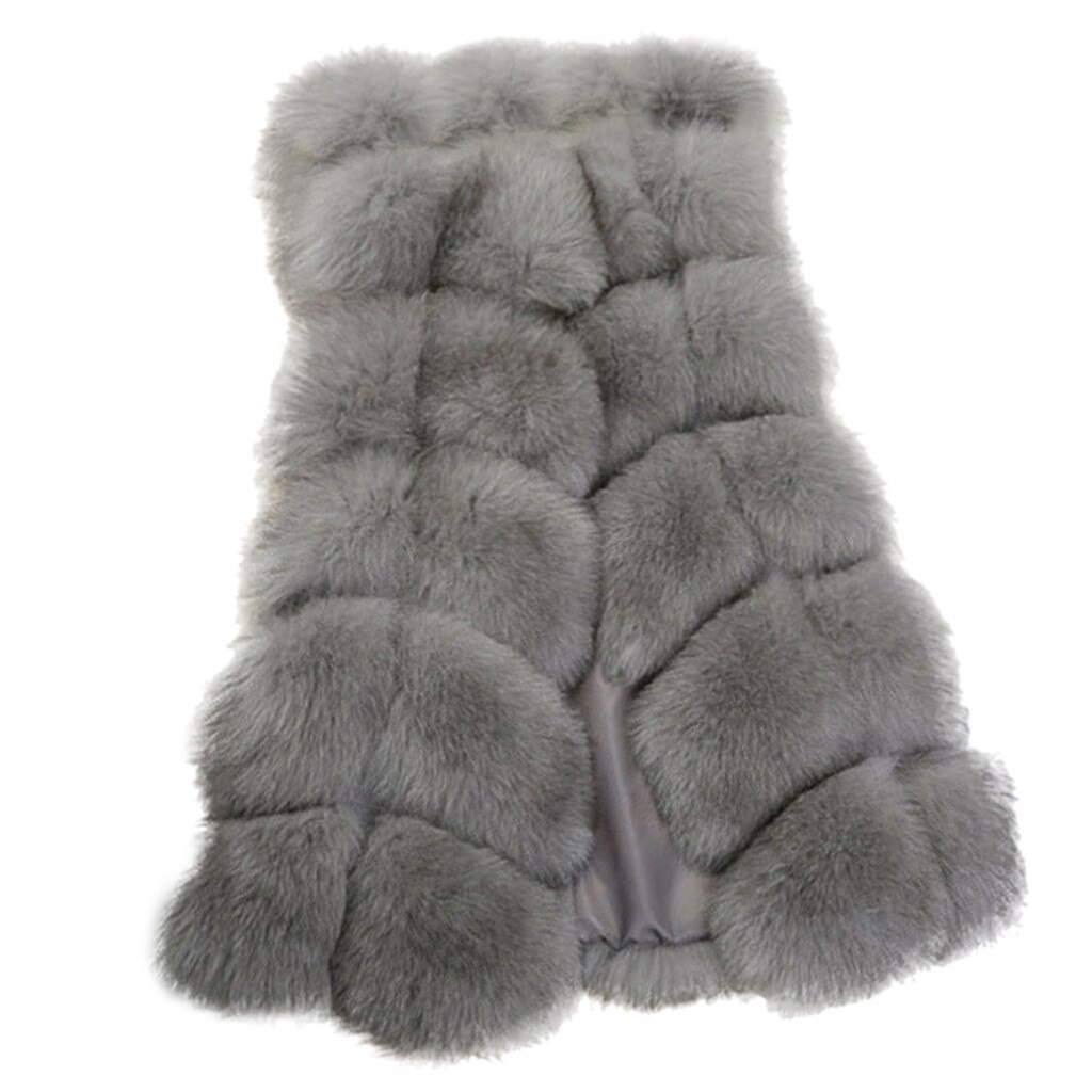 Faux Fur Jas Herfst Winter Vrouwen Mode Ongedwongen Warme Slim Mouwloze Faux Vos Bont Vest Winter Vrouwen casaco feminino: Grijs / XXL