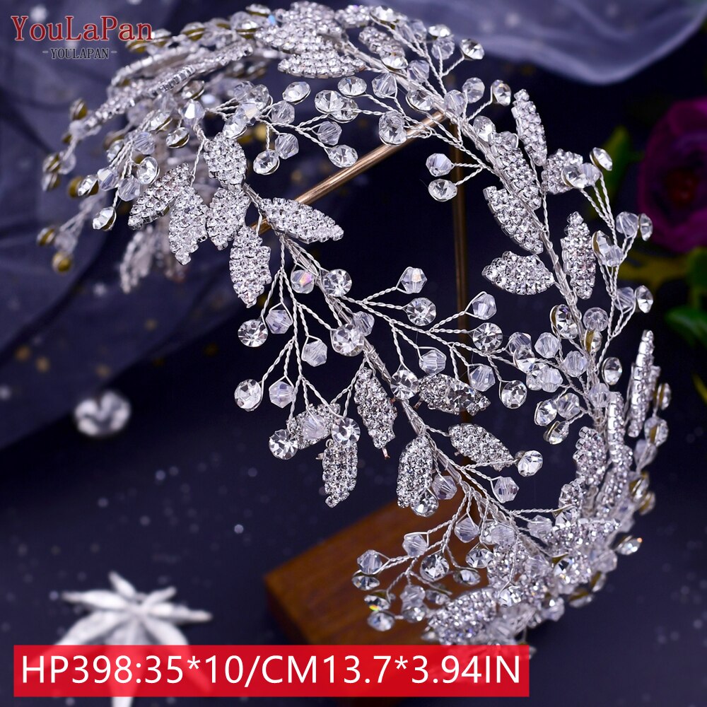 Youlapan HP308 Strass Bruids Haar Sieraden Bridal Tiara Diamanten Bruiloft Hoofddeksel Bridal Crown Silver Crystal Hoofdbanden: HP398-S