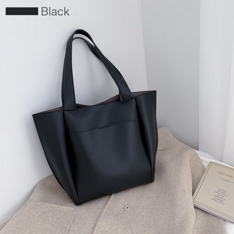 women handbag large capacity shoulder bags PU leather shoulder bags ladies wild bags femme bags: Black