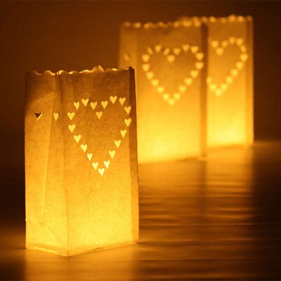 30 Pcs Hart Waxinelichthouder Luminaria Papieren Lantaarn Kaars Zak Voor Bbq Christmas Party Wedding