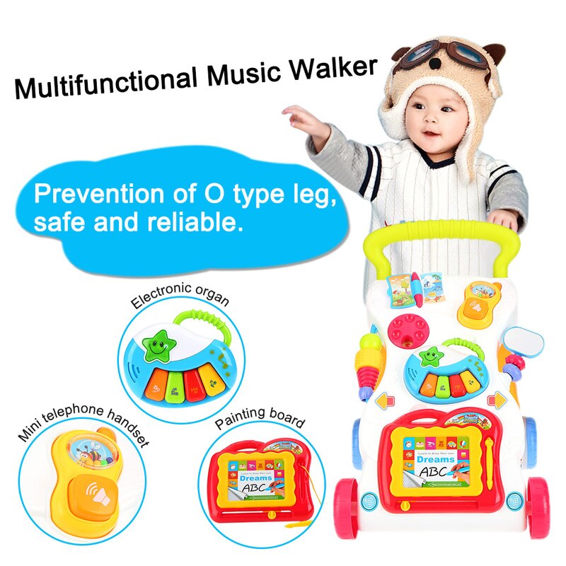Andador de bebé sentado vertical con música, carrito de velocidad ajustable, juguete para de educación temprana