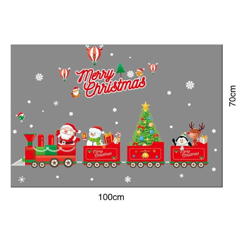 Tecknad jultema väggdekal skyltfönster dekoration heminredning jul tåg väggmålning
