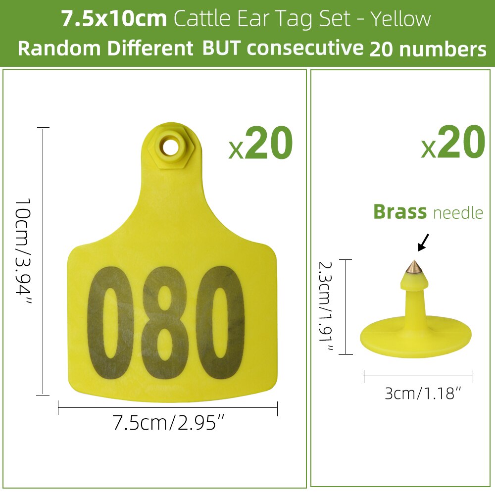 20 Stuks 7.5X10Cm Soft Tpu Koe Oor Identificatie Plaat Met Digitale Label Groen Oranje Geel Plastic Oorbellen farm Animal Id-kaart: C