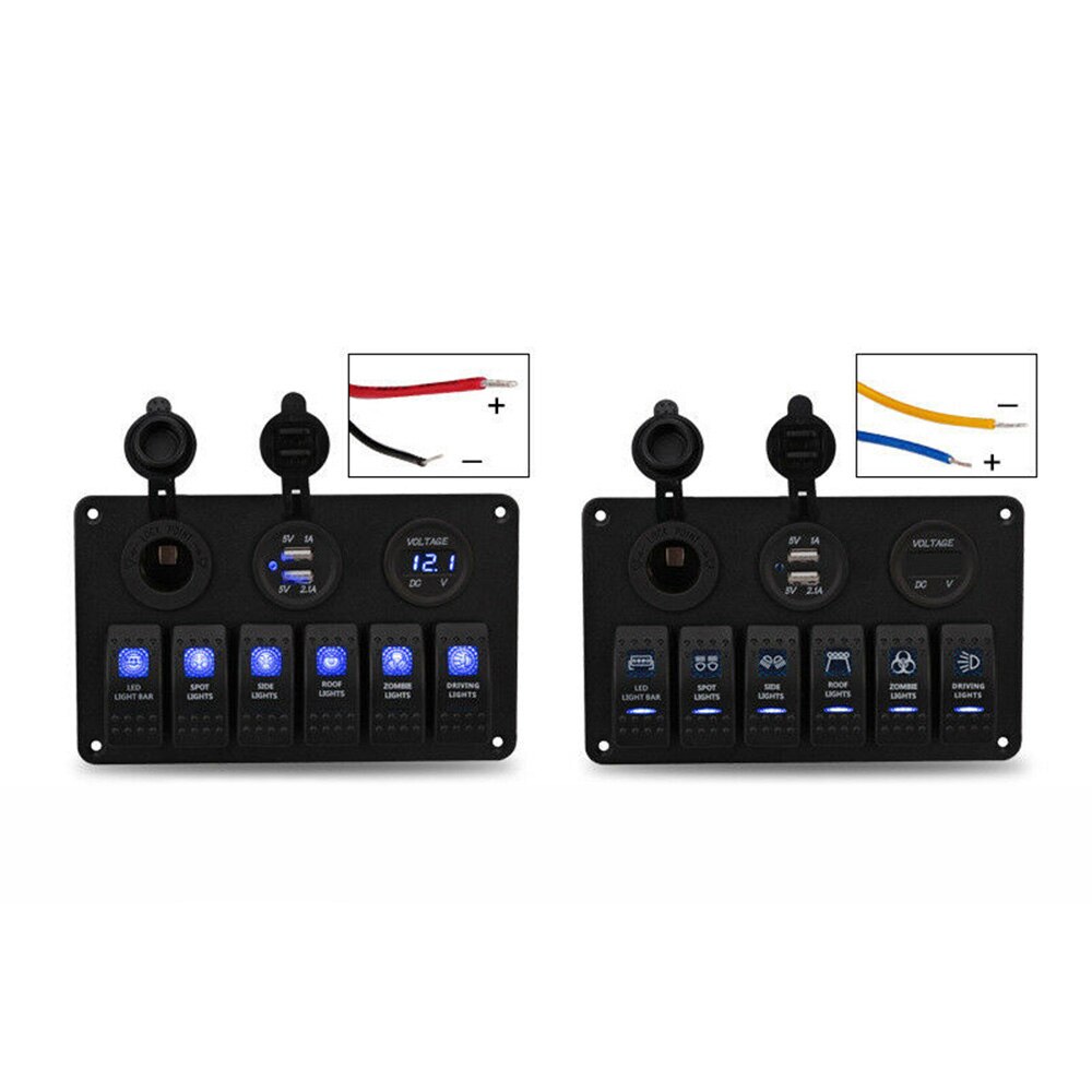 1/2/3/6/7/8 Panel de interruptor de encendido-apagado 2USB 12V-24V cargador LED voltímetro para coche SUV Marine RV camión Camper barco