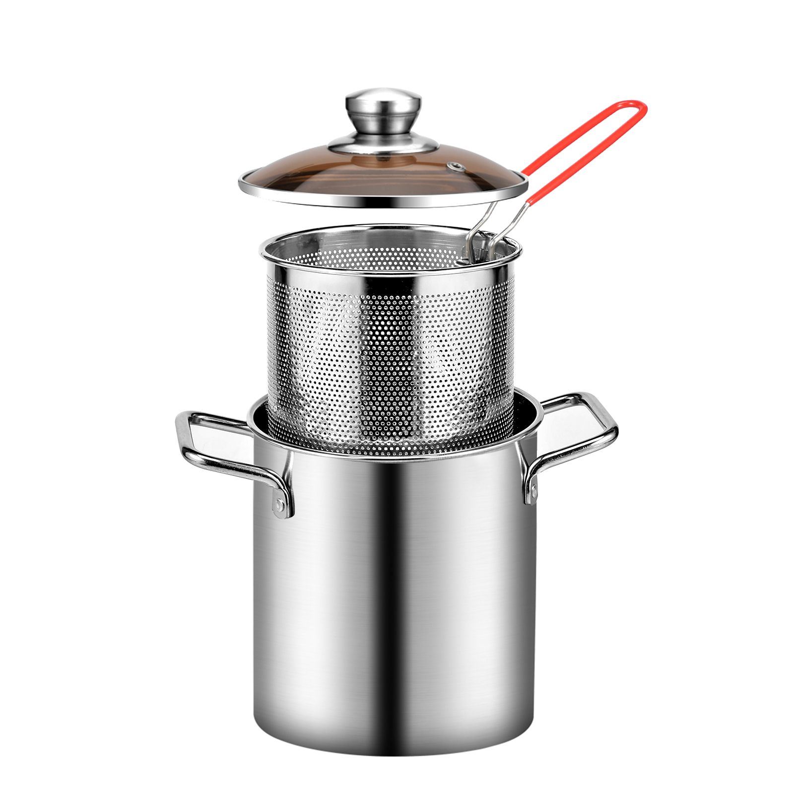 Deep Frying Pot Stainless Steel Fryer Pan Fry Pot with Basket and Lid Food Grade Deep Fryer Chicken Fried Chicken Cooking Tools: WHITE