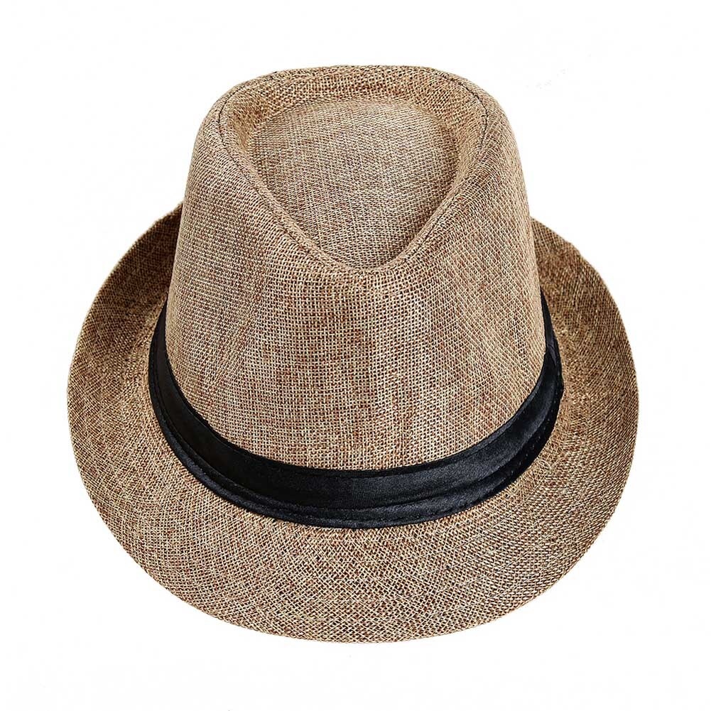 Men Straw Hat Linen Sun Protective Foldable Breathable Casual Cap for Summer JAN88: Khaki