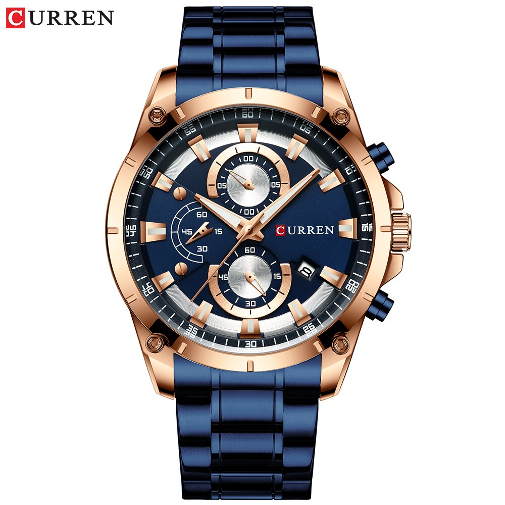 CURREN-Reloj de pulsera de cuarzo para hombre, cronógrafo deportivo de lujo, de , de acero inoxidable: blue watch