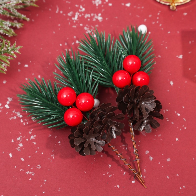 Artificial Pine Needle Berry Branch Pinecone Christmas Ornament DIY Xmas Tree Wreath Decorations Year Party Decors Supplies