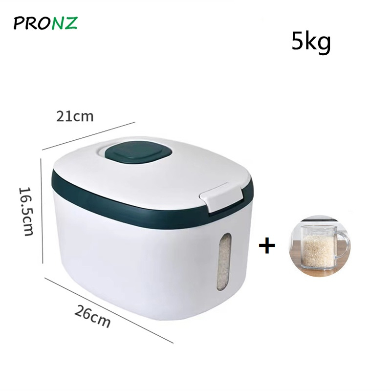 5KG/10KG/15KG Kitchen Container Bucket Insect-Proof Moisture-Proof Rice Box Grain Sealed Jar Storage Pet Dog Food Store Box: Green--5kg
