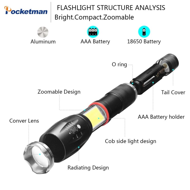 8000 Lumen LED Taktische Taschenlampe T6 + Kolben Laterne Magnetische 6-Modi Wasserdichte Taschenlampe für Notfall mit 18650 batterie ladegerät