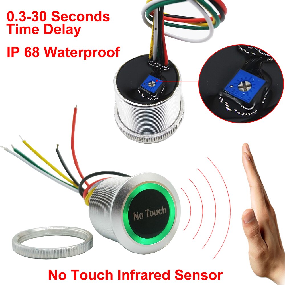 DC12V 24V IP68 Waterproof Time Delay Contactless No Touch Infrared Lock Exit Button Door Release Switch: K5D