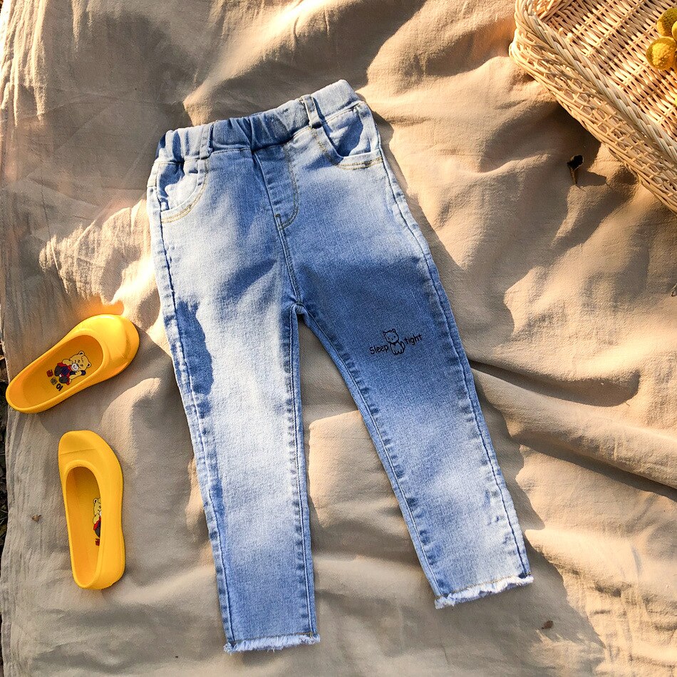 2021 primavera nuovo arrivo ragazze moda pantaloni Denim bambini Design coreano Jeans Cartoon bambini Jeans ragazze