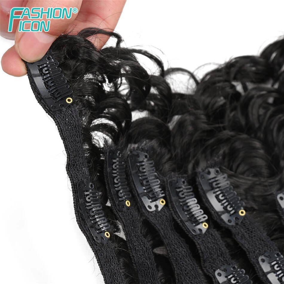 Synthetic Extensions Of Hair Lifelike With Clip 24 Inch 140G Deep Wave 7 Hairpieces For Women By Icon