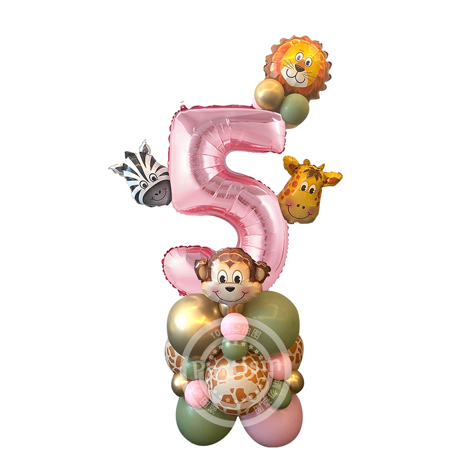 31 pezzi di cartone animale selvatico torre di palloncini da 32 pollici rosa numero palloncino Foglio per decorazioni per feste di compleanno a tema selvaggio uno da ragazza: iridescent