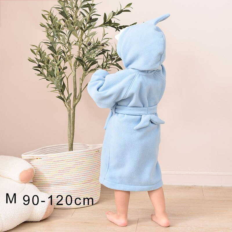 Bata de baño con capucha para niños y niñas, ropa de dormir de 90-140CM, pijamas con animales: Light Blue M
