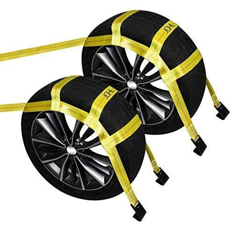 Sangle universelle pour chariot de remorquage de voiture, avec crochet plat, pour roues de voiture jaune, adaptée aux pneus de 14 à 19 pouces, charge de travail sûre de 3333 livres, 1 pièce
