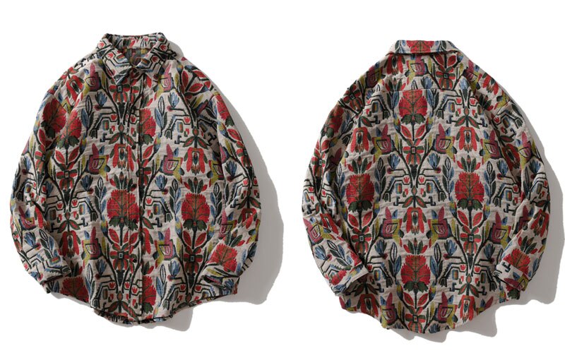 Gonthwid sydvestlige aztec tribal indian button shirts streetwear hip hop afslappet blomster mønstret langærmet shirt frakker toppe: Lys farve / M